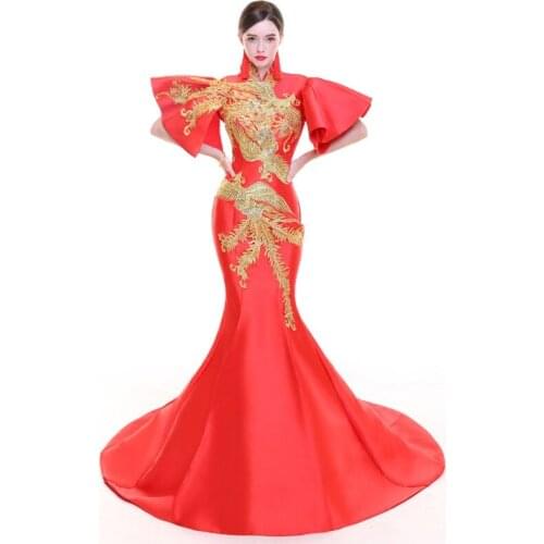 100%real red queen embroidery mermaid gown long dress Medieval Renaissance court Victoria dress/stage performance/show/drama
