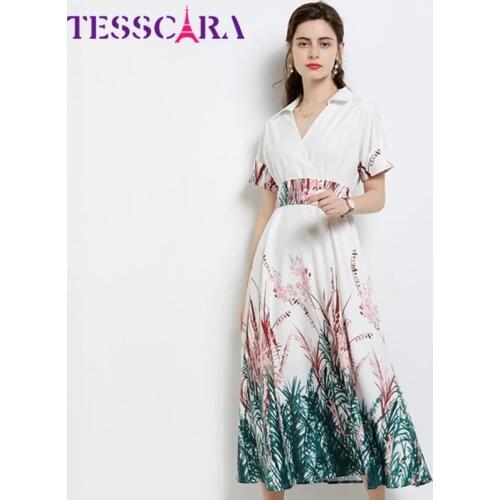 TESSCARA Women Summer Elegant Dress Festa Female High Quality Long Office Lady Party Robe Femme Runway Designer A-Line Vestidos