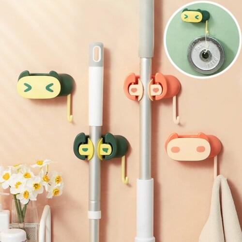 1/2Pcs Adhesive Multi-Purpose Hooks Wall Mounted Mop Organizer Holder Rack Brush Broom Hanger Hook Kitchen Bathroom Cartoon Hook