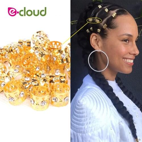 100pcs/lot Metal Tube Hair Rings Dreadlock Beads for Braiding Hair Golden Adjustable Braid Cuff Clips with Diamond Hair Tools