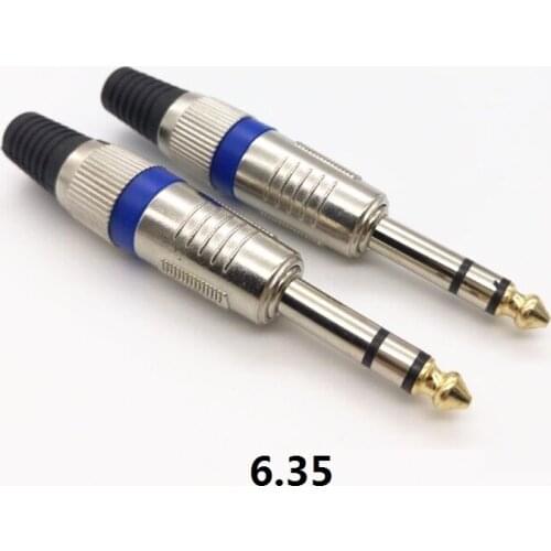 2PCS 6.35mm 2/3pole Stereo Jack Microphone Wire Connector 6.35mm Male Plug For Guitar Microphone Sound Console