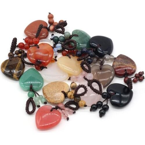 2Pcs Natural Stone Pendant Heart-Shaped Semi-Precious Keychain For Jewelry Making DIY Necklace Bracelet Keychain Accessory