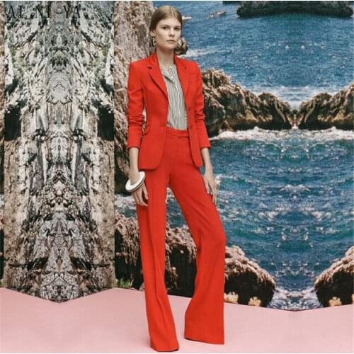 2019 Red Fashion Womens Slim Fit Office Uniform Suits Women Business Prom Custom Tuxedo Suits Uniform Terno Feminino