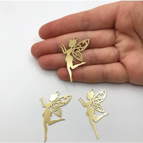6 pcs Raw Brass Fairy Necklace Charm, Fairy Magic Pendant, Fairy Angel Charms for Jewelry Making