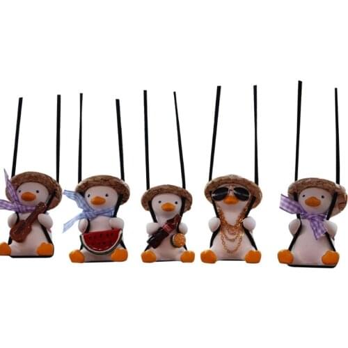 A70F Hanging Ornament Cute Swing Duck On Car Rear View Mirror Pendant for Car Goods Duck Babies Yellow Bow