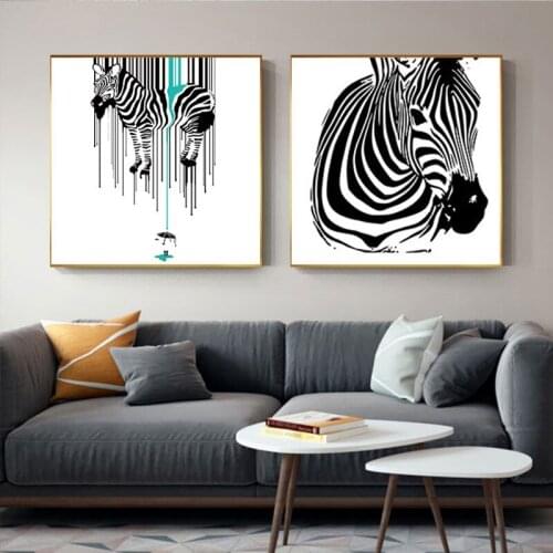 Abstract Animal Canvas Painting Modern White Black Poster for Living Room Wall Art Picture Cuadros Salon Decoracion Zebra Print