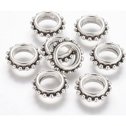 20pcs Retro Style Rondelle Tone Ring Tibetan Silver Beads Large Hole Spacer Beads for Jewelry Making 13.5x4.5mm hole: 7mm
