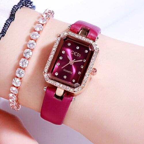 Top Brand Luxurious Fashion Diamond Wrist Watches For Women Dress Casual Quartz Ladies Watch Red Green Leather Waterproof Clocks