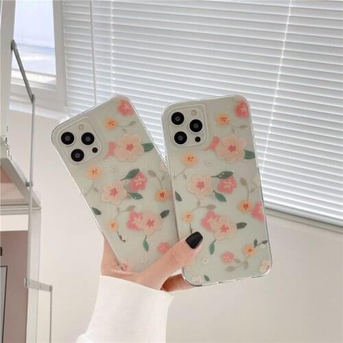 Spring Summer Cute Flower Phone Case for iPhone 11 XR 12 12Pro Clear iPhone Case for 12mini 11 Pro Max X XS Max 7 Plus 8 Plus
