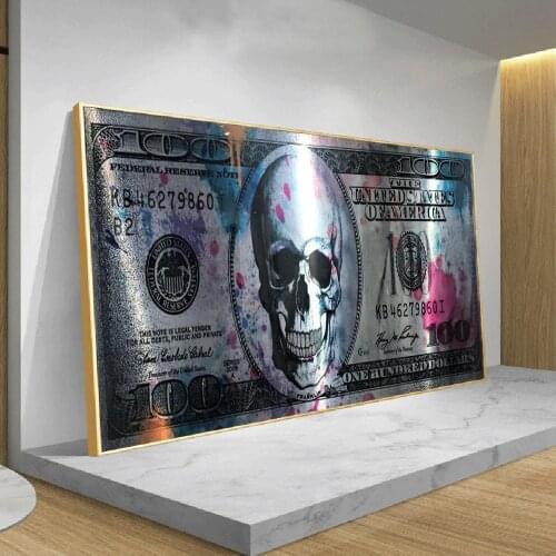 Black Money Skull Graffiti Art Poster And Prints Painting On Canvas Wall Picture Cuadros For Living Room Creative Craft Gift