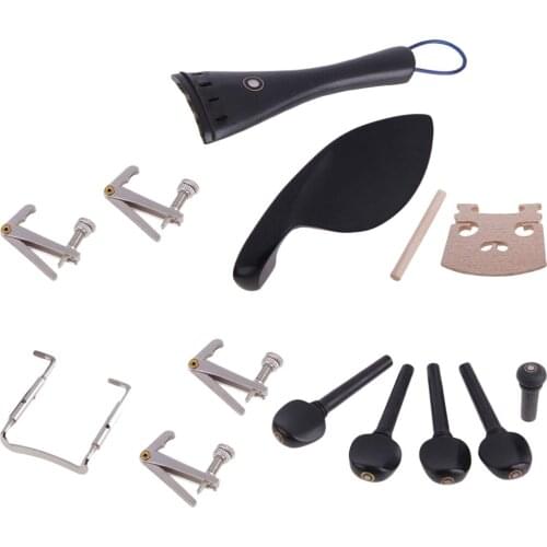 Violin Parts DIY Ebony Wood 4/4 Violin Bridge Chinrest Fine Tuners Tail Gut