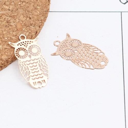 DoreenBeads 10 PCs Copper Charms Pendant Dull Metal Gold Color Owl Animal Filigree Stamping Jewelry Accessories 24mm x 13mm