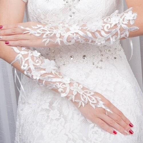 Elegant Wedding Gloves Fingerless White Lace Tulle Gloves for Women Bridal Gloves Bride Lace Gloves Wedding Accessories