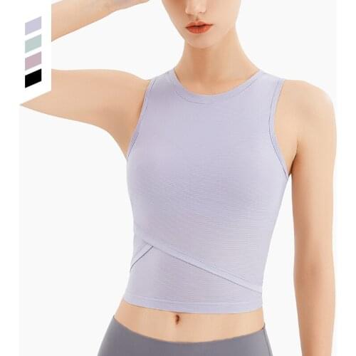 Fitness-Training 2021 Summer Slim Fit Sportswear With Chest Pad Workout Running Ribb Shockproof Nylon Yoga Sleeveless Tops TX26