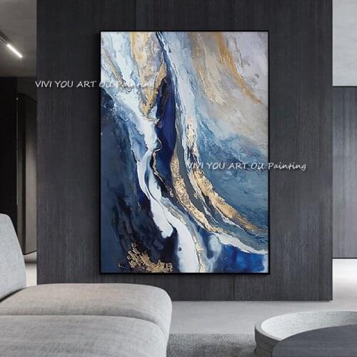 The Blue Sitll Life Hand-panited Creative Modern Thick Oil Painting On Canvas Handpainted Nature Textured Wall Art For Office