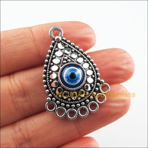 Fashion 6Pcs Tibetan Silver Color Resin Teardrop Charms Pendants Connectors 25.5x36mm