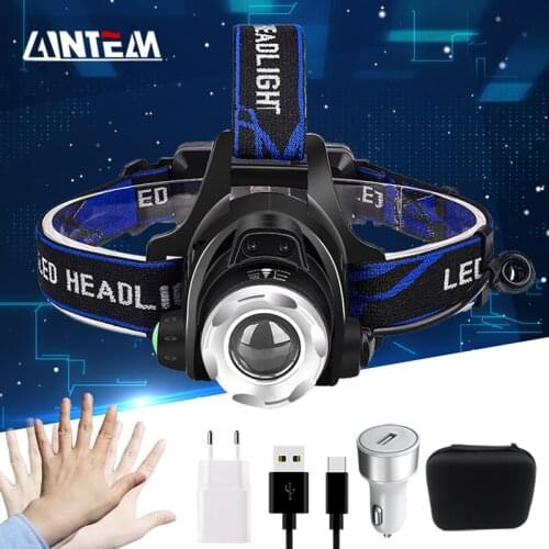Powerfull LED Headlamp Motion Sensor Headlight T6/L2/V6 Outdoor Waterproof Zoomable USB Rechargeable 18650 Battery Camping Light