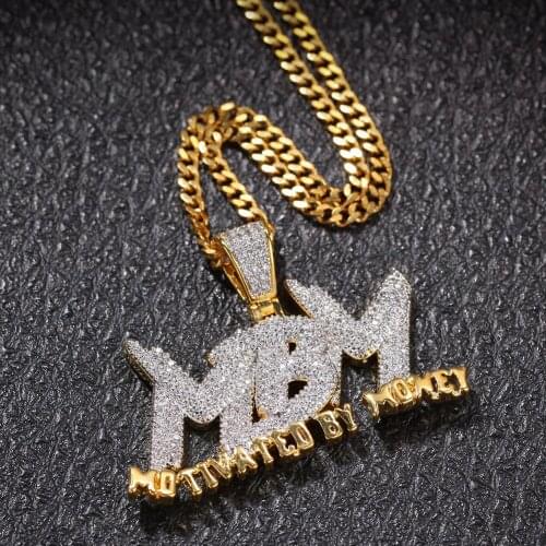 Men Iced Out Bling MBM Motivated By Money Letter Pendant Hip Hop Jewelry CZ Chain Necklace
