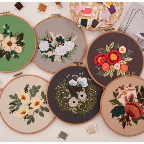 DIY Embroidery Kit with Hoop Flower Cross Stitch Beginner Set Needlework Sewing Art Handmade Craft Home Decor Decor Wholesale