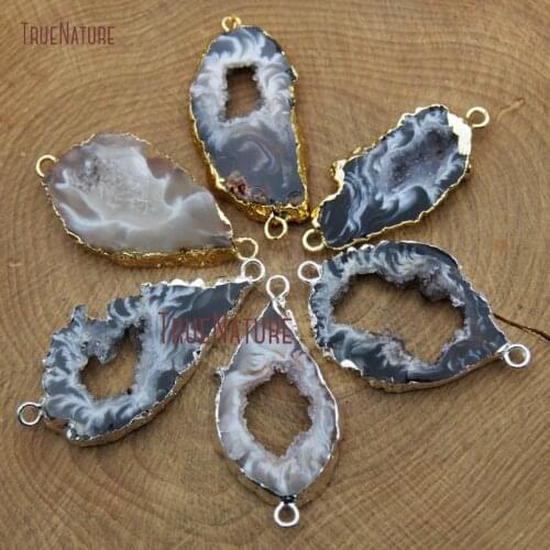 New Natural Druzy Geoge Irregular Shape Pendant Jewelry Agates Stone Double Connectors Approx 35*20 mm Charm PC9211