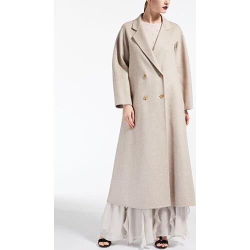 Obrix High Quality Female 100% Cashmere Icon Style Autumn Winter Double Breasted Long Soft Coat With Belt