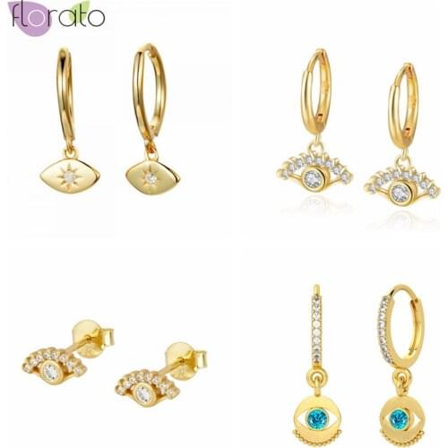 CZ Eye Shaped Charm Huggie Hoop Earrings for Women 925 Sterling Silver Evil Eye Small Hoop Earrings Silver Gold Earrings