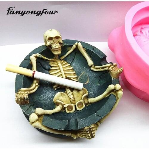 Skull ashtray silicone mold fondant cake mold resin plaster chocolate candle candy mold free shipping