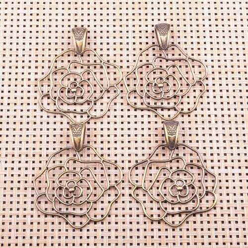Zinc Alloy Hollow Rose Flower Pendant, Charms for Jewelry Making, Classic Fashion Handmade DIY Necklace and Bracelet Accessories