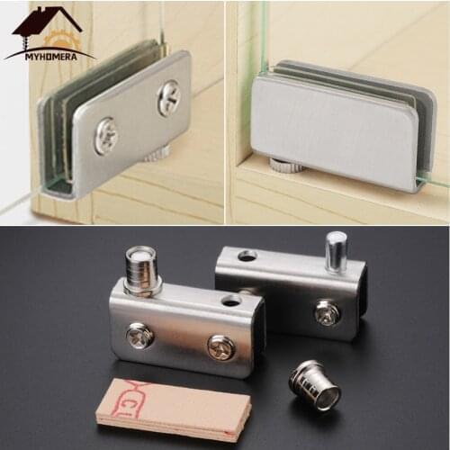 Myhomera 4 Piece Glass Pivot Hinge Rotation Axis Stainless Steel Wine Cabinet Door Rotating Hinges Clamp Clip Shaft Hidden Hinge