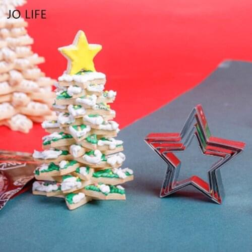 JO LIFE 1Set Christmas Tree Bakeware Cake Mold Stainless Steel Snowflake/Star Cake Decoration Tool
