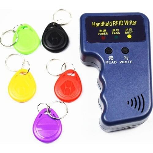 Handheld 125KHz RFID Duplicator Copier Writer Programmer Reader +5pcs T5577 Rewritable ID Keyfobs Tags Card
