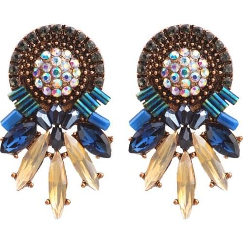 Exaggerated Rhinestone Flower Charm Stud Earrings Bohemian Geometric 4 Colors Brincos For Women Statement Party Jewelry 2018