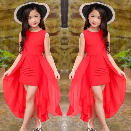 Teens Girls Chiffon Dress Summer Sleeveless Irregular Elegant Princess Party Dresses 4 5 6 7 8 9 10 11 12 13 14Y Kids Clothes
