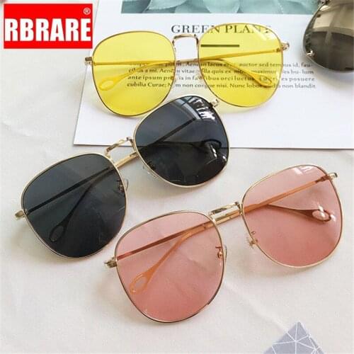 RBRARE Oversized Sunglasses Women 2021 Vintage Square Mirror Sunglasses Women Retro Metal Oculos De Sol Feminino Pink Ocean Lens