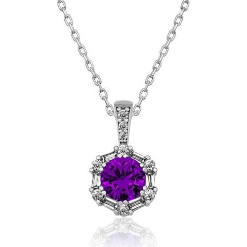 Tevuli 925 Sterling Silver Violet Purple Baget Cubic Zirconia Women Necklace