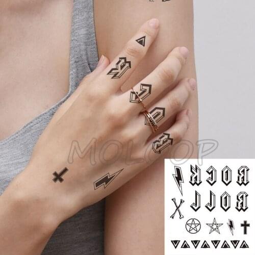 Waterproof tattoo sticker letter cross star triangle lighting fake tatoo hand back water transfer flash body art temporary tatto