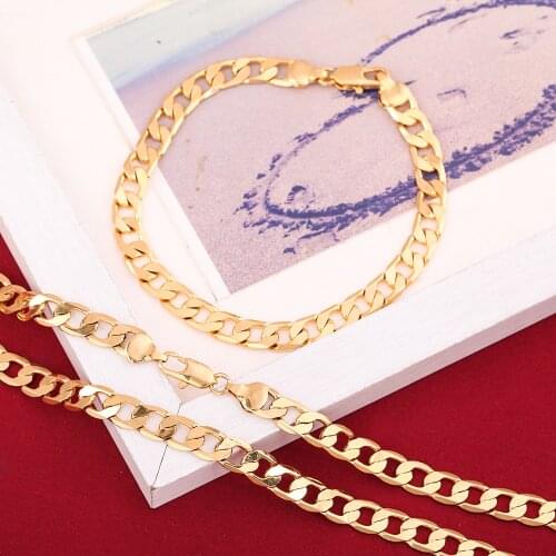 Womens Mens Chain Golden Plated Chain Curb Link Yellow Gold Filled Bracelet Chain Jewelry