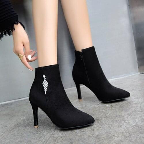 Fashion Ankle Boots for Women New 2021 Sexy Side Zipper High Heels Womens Short Ankle Boots Shoes Large Size 48