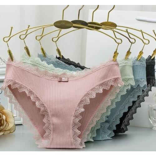 Women Thread Cotton Panties Japanese Bow Womens Underwear Solid Color Breathable Waist Size Girls Female Plus Size Lady Briefs