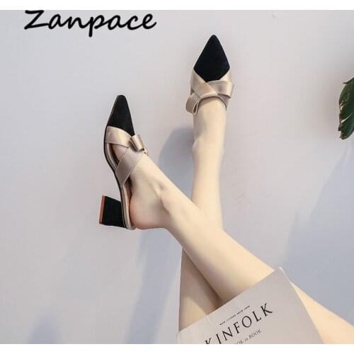 New Summer Modern Slipper Women 2021 Pointed Thick Heels Women Shoes Fashion Outside Sandals High Heels Sexy Black Slides Women
