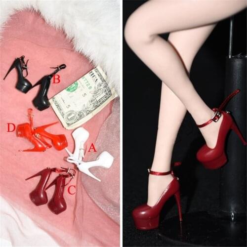 1/6 Scale Female High heels Shoes With Buckle Red black Model For PH UD JO ND 12-inch Action Figure Body