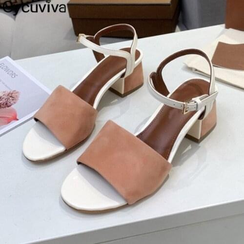Chunky Heel Women Sandals Peep Toe Suede Leather Slingback Buckle Women Mules Summer Brand Runway High Heel Sandals Woman 5.5 Cm