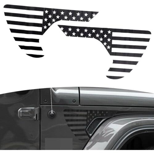 1 Pair Car Fender Vent Flag Sticker Decoration Fit For Jeep Wrangler JL JT Gladiator 2018 2019 2020 Carbon Fiber Style