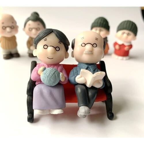 1Pair Grandpa and Grandma Lovers Gnome Miniature PVC Craft Birthday Gift Dollhouse Toy DIY Wedding Decor Fairy Garden Accessory