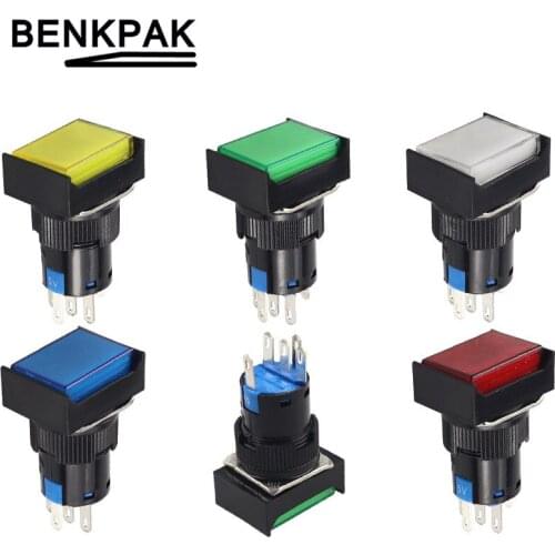 10PCS 16mm 5v 12v 24v 220v LED Indicated momentary push button swtich with lamp spring return switch fixed self-locking