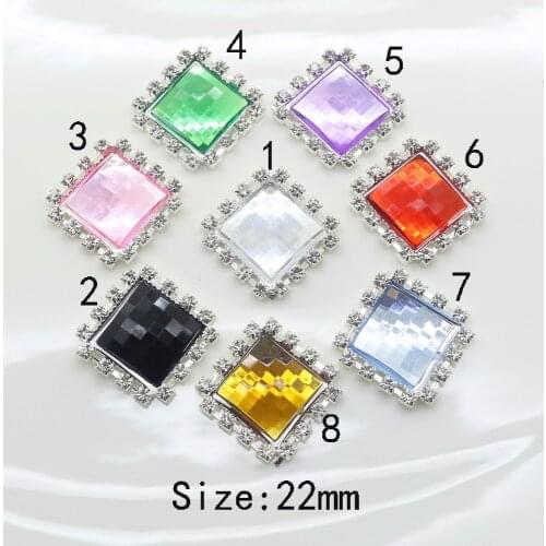New button 10pcs 22mm Rare Diamond Square Acrylic Rhinestone Button Wedding decoriation Diamond button Hair flower scrapbooking