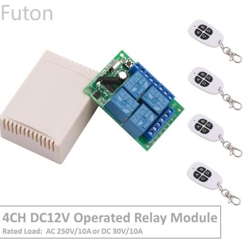 4 Channel 433Mhz DC12V Operated RF Relay Switch With Relay Receiver&Transmitter Remote Control Garage&LED Light For Smart Home