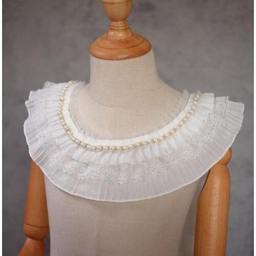 50 cm three Layers Pleated Lace Trim White pearls Beaded trimmings Dress Sewing Accessories Costume Garments Decor 8 cm width