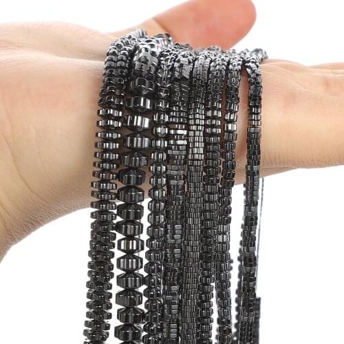 Natural Stone Beads Smooth Black Hematite Chrysanthemum slices gallstone For Jewelry Making DIY Bracelet Accessories