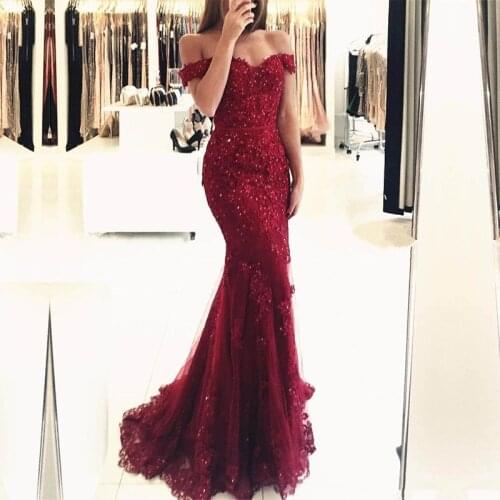 Long Mermaid Off the Shoulder Evening Dresses Lace Abiti Da Sera Applique Robe De Soiree Longue Formal Gowns Abiye Gece Elbisesi